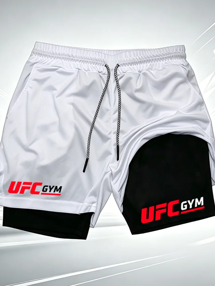 UFC GYM 2-in-1-Kompressionsshorts für Herren, schnell trocknende, atmungsaktive Lauf- und Trainingsshorts mit integriertem Innenfutter und Logo wx215