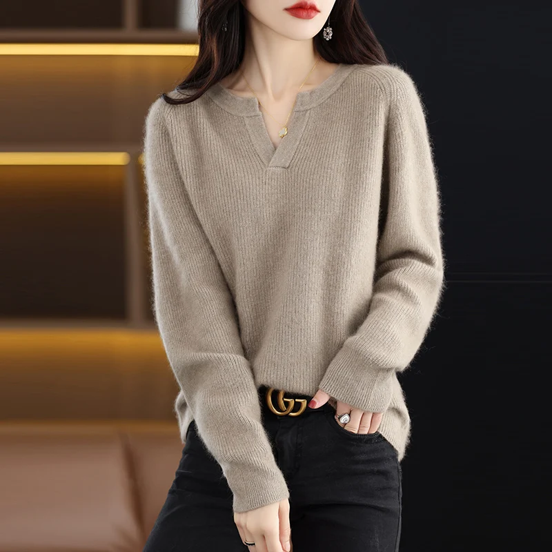 Autumn and Winter New Women\'s Sweater 100% Pure Mink Cashmere Knitted Pullover Warm Long Sleeve Korean Edition Women\'s Top