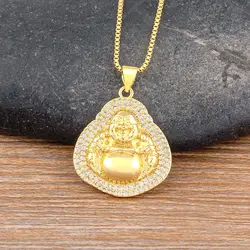 Nidin Classic Exquisite Maitreya Buddha Pendant Necklace Inlaid Shiny Zircon Crystal Ladies Lucky Amulet Fortune Jewelry Gifts
