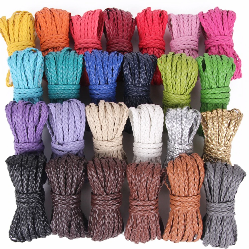 5 Meters Multi colour Braided PU Leather 5mm Flat Faux Leather Cord String Rope For DIY Necklace Bracelet  jewelry Making