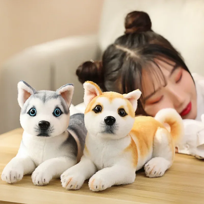32Cm KawaiiอะนิเมะจําลองFluffy AkitaสุนัขPlushของเล่นตุ๊กตาเหมือนจริงHuskyตุ๊กตาตกแต่งรถบ้านของขวัญวันเกิดตลกสําหรับเด็ก