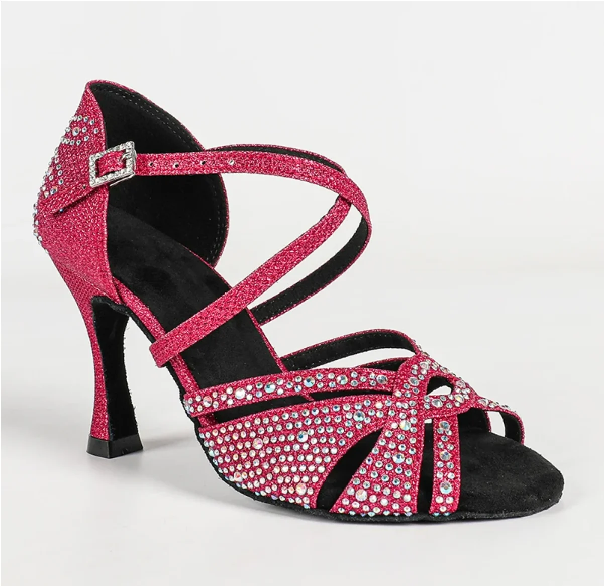 EVK Women's Red Glitter Rhinestone Peep Toe Latin Dance Shoes 9cm Heel Salsa Ballroom Jazz Shoes Girls Party Dancing Footwear