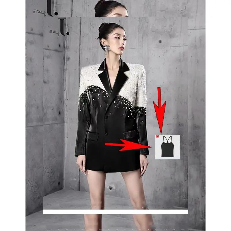 سترة نسائية فرنسية أنيقة متباينة 2024 سترة مطرزة عصرية فاخرة غير رسمية كبيرة الحجم معطف أنيق للمكتب إلى نمط الشارع