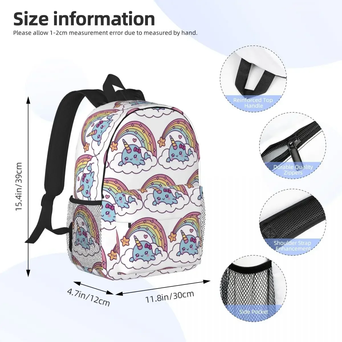 Unicorn Narwhal Girl Dreams On Cloud With Rainbow Backpacks Boys Girls Bookbag Students School Bags Travel Rucksack Shoulder Bag