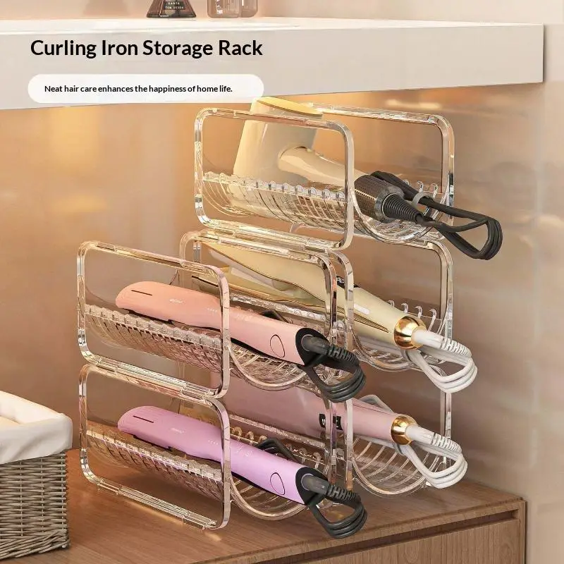Clear Acrylic Stackable Hair Tool Organizer Countertop Holder For Hair Dryer Curling Iron Straightener Bathroom Vanity Storage