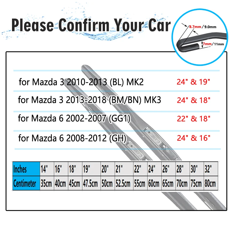 For Mazda 3 6 CX-3 CX-5 CX-7 Car Accessories for Mazda3 Mazda6 Axela Atenza Front Windscreen Windshield Wipers Car Wiper Blade