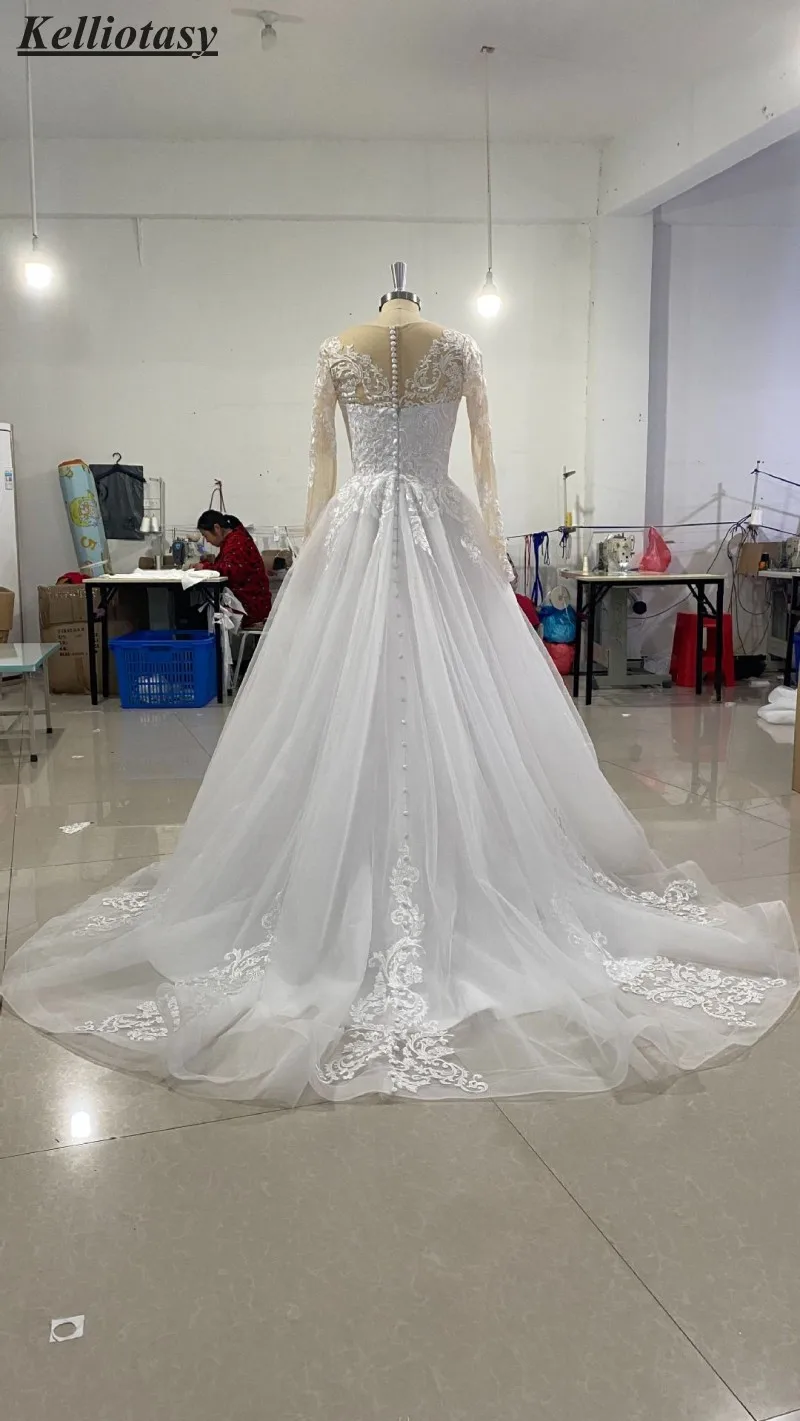 Aline Wedding Dresses With Long Sleeves Real Pictures Women Plus Size Wedding Dress Custom Made