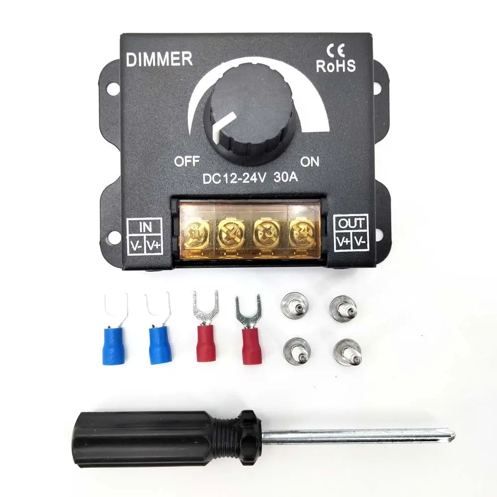 Manual Knob Dimmer Controller DC 12V-24V 30A For Single Color LED Strip Lights