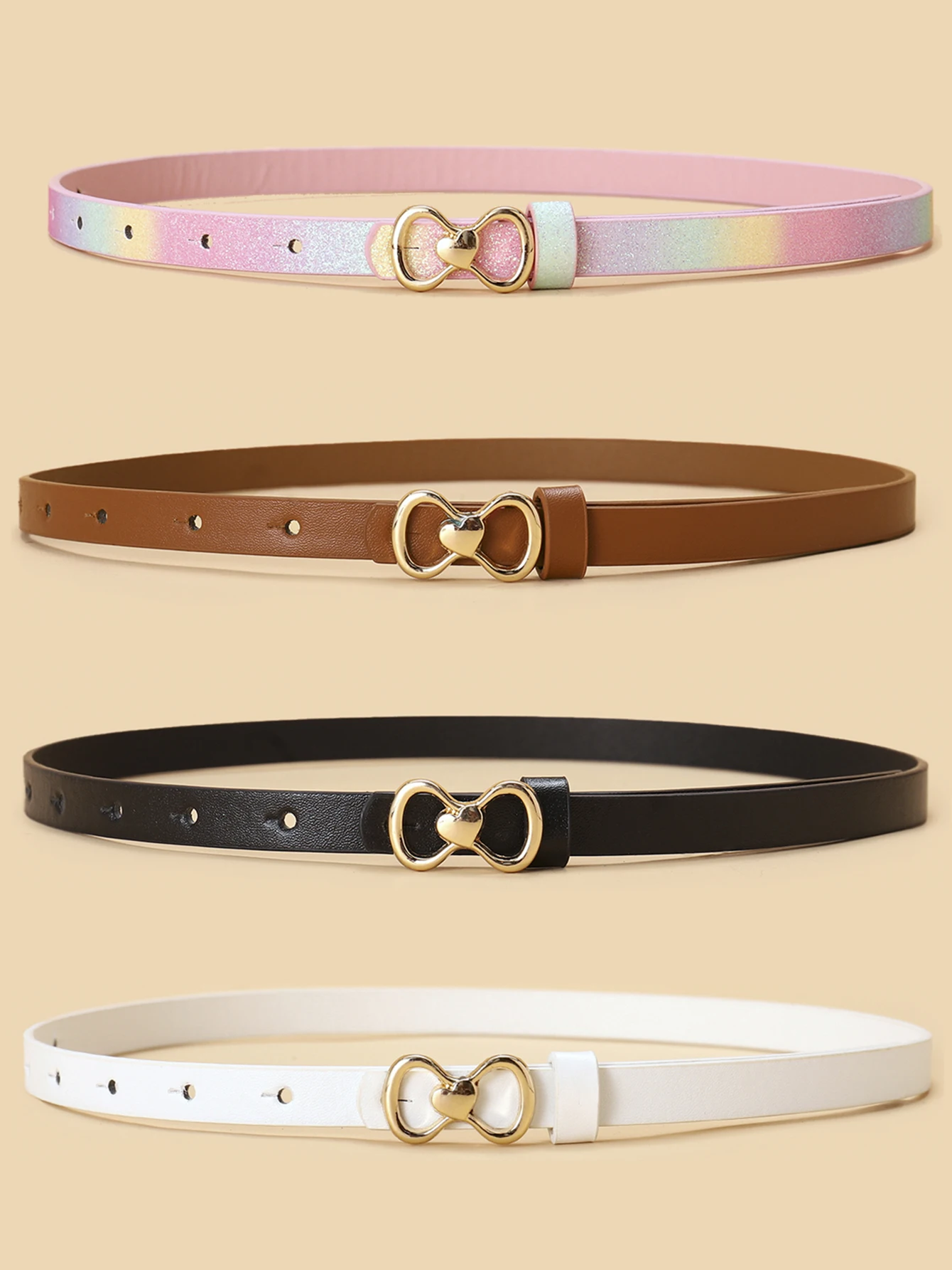 1PCS A new fashion women's double circle love buckle belt high-quality pu jeans dress decorative belt all seasons universal