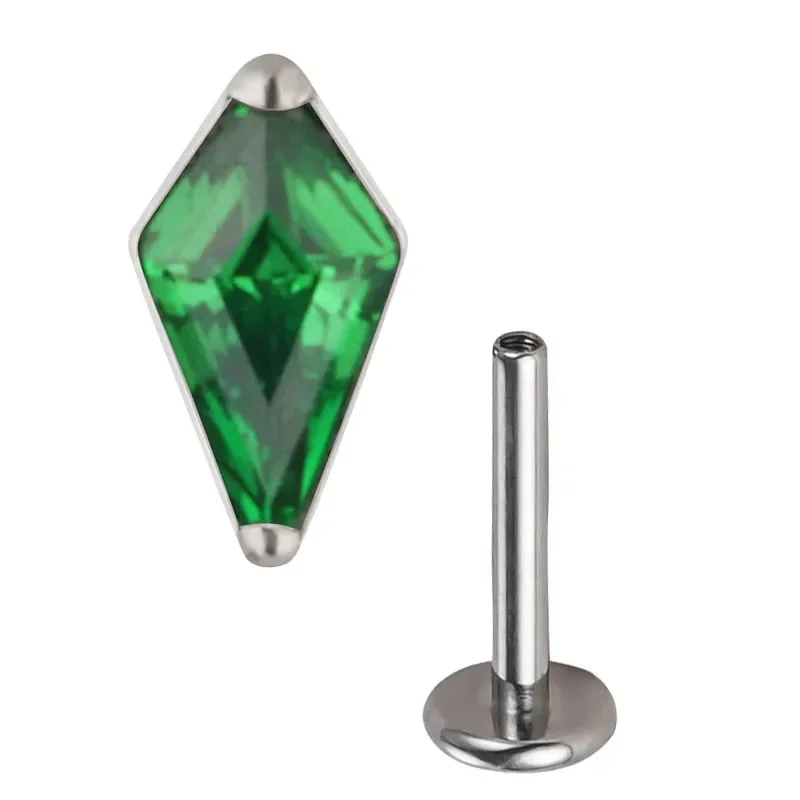 Titanium Rhombus Ear Piercing Earrings, Zircon Paved