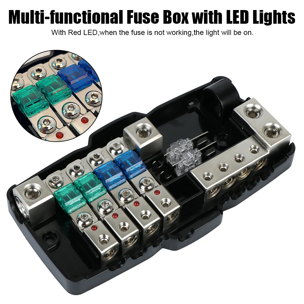 LED Car Audio Stereo Fuse Holder Distribution Fuses Box Block Multi-functional 12V-24V For Car RV Camper