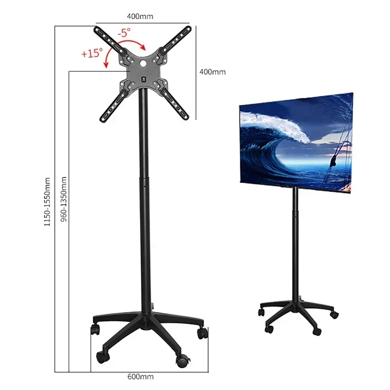 14-55 inch Height Adjustable TV Stand with Wheels LCD TV Monitor for Audio-Visual Devices Rolling TV Stand for Bedroom meeting