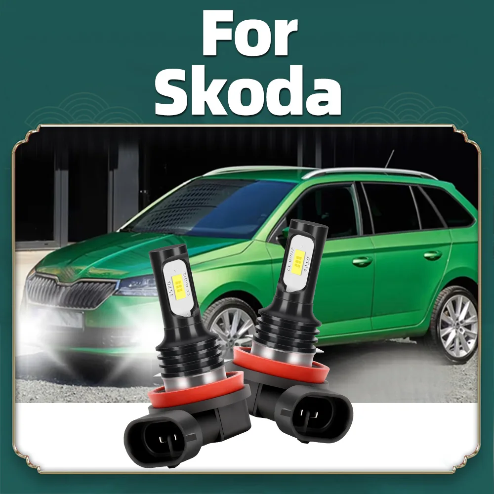 2x H8 Canbus LED Fog Lights Fanless Lamps For Skoda Fabia Kamiq Karoq Kodiaq Octavia MK2 A5 MK3 A7 Rapid Scala Superb 2 3 Yeti