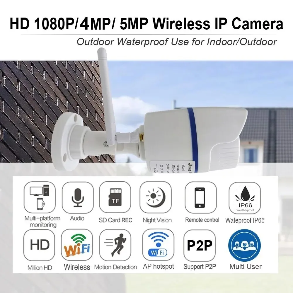 5MP 1080P Ip Camera Wifi Outdoor Bullet Wireless Surveillance Security Video Audio Home Ipcam Onvif P2P SD Card Slot
