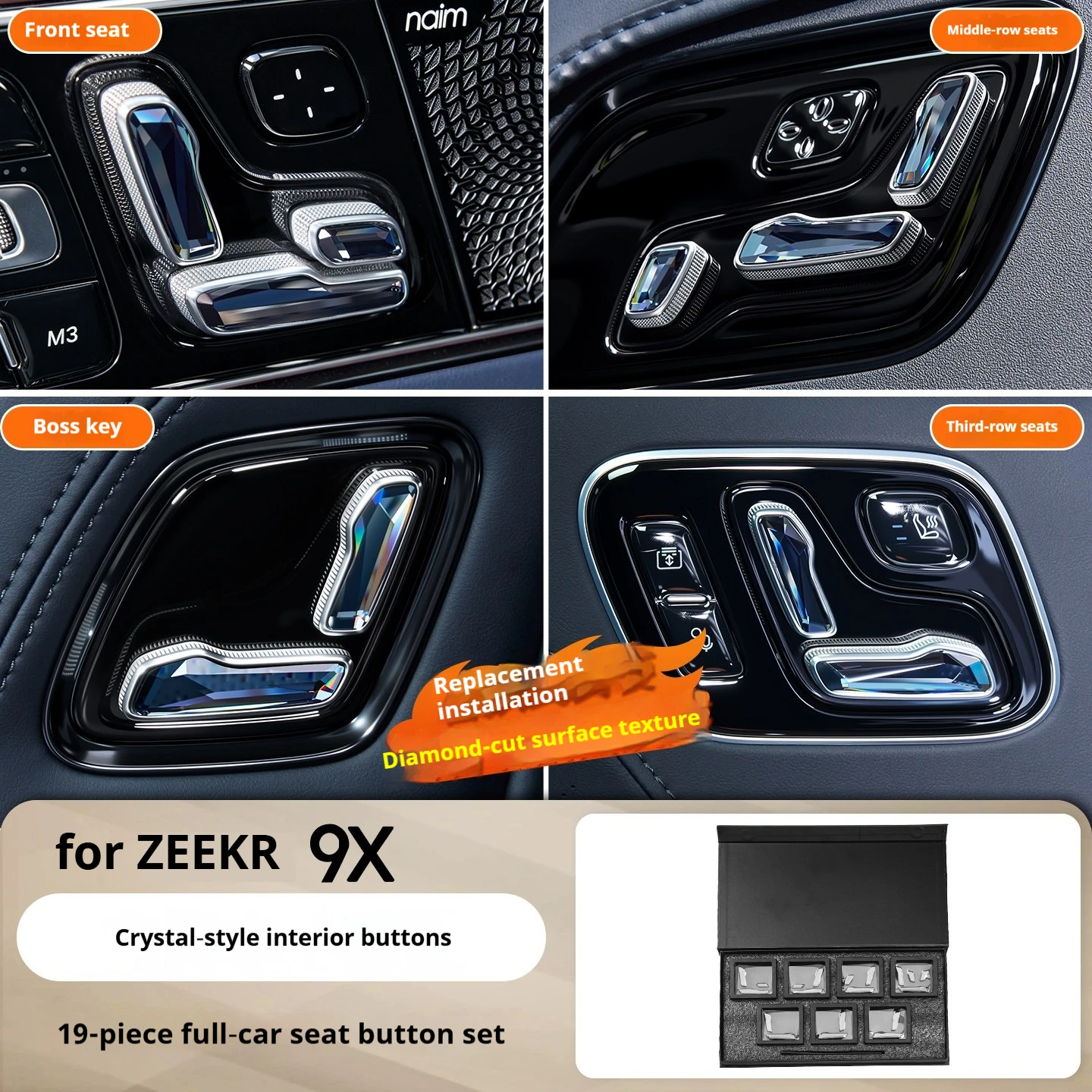 For ZEEKR 9X Interior Crystal Button Overlays – 6-Seater