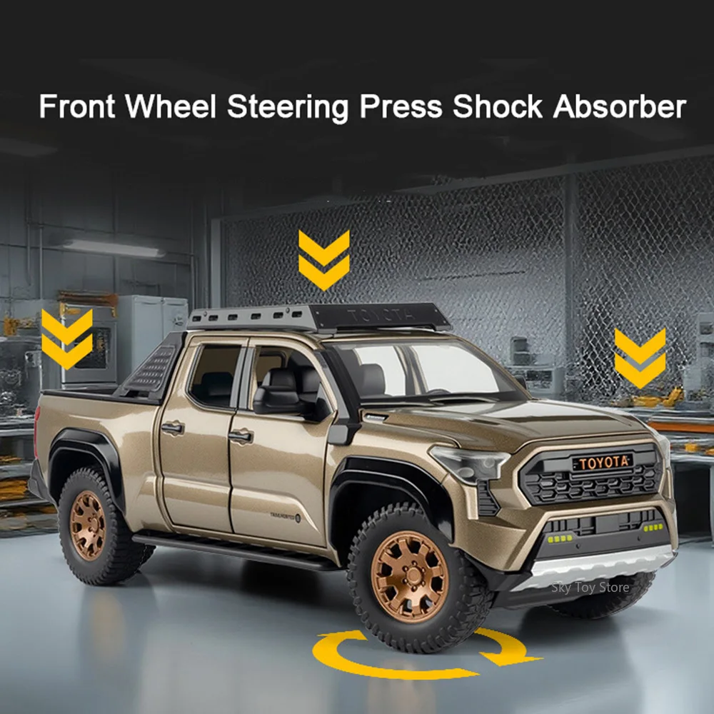 Takoma Prado – modèle Miniature de jouet en alliage moulé sous pression, roue avant de voiture, son de direction, lumière, porte arrière ouverte, Collection de véhicules, 1:24