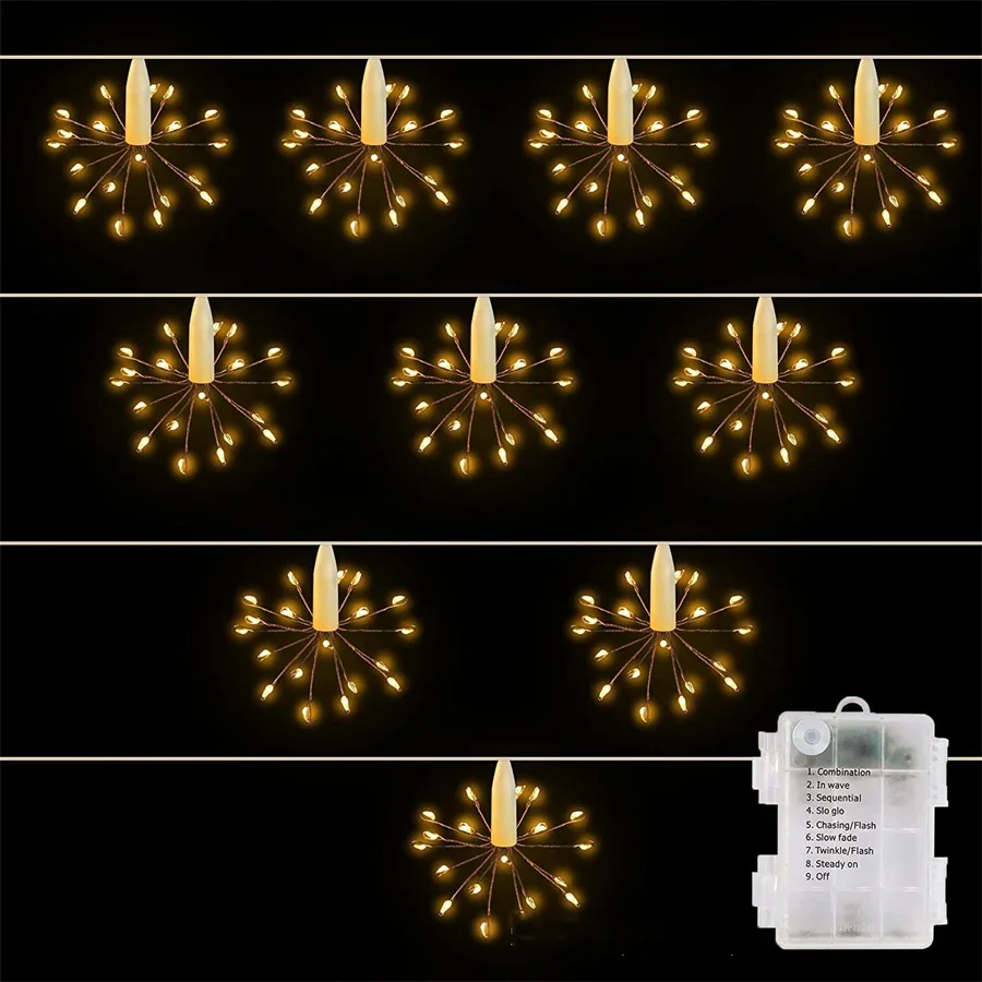 10 Pack Battery Operated Christmas Starburst Lights 200 LED Hanging Firework Lights Outdoor Christmas Trees Fireworks Lamps