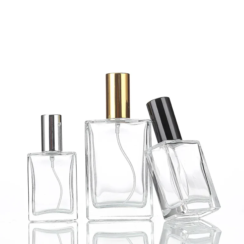 

30ml 50ml 100ml Square Perfume Bottle Portable Glass Spray Bottle Cosmetics Packaging Bottle Transparent Fine Spray Empty