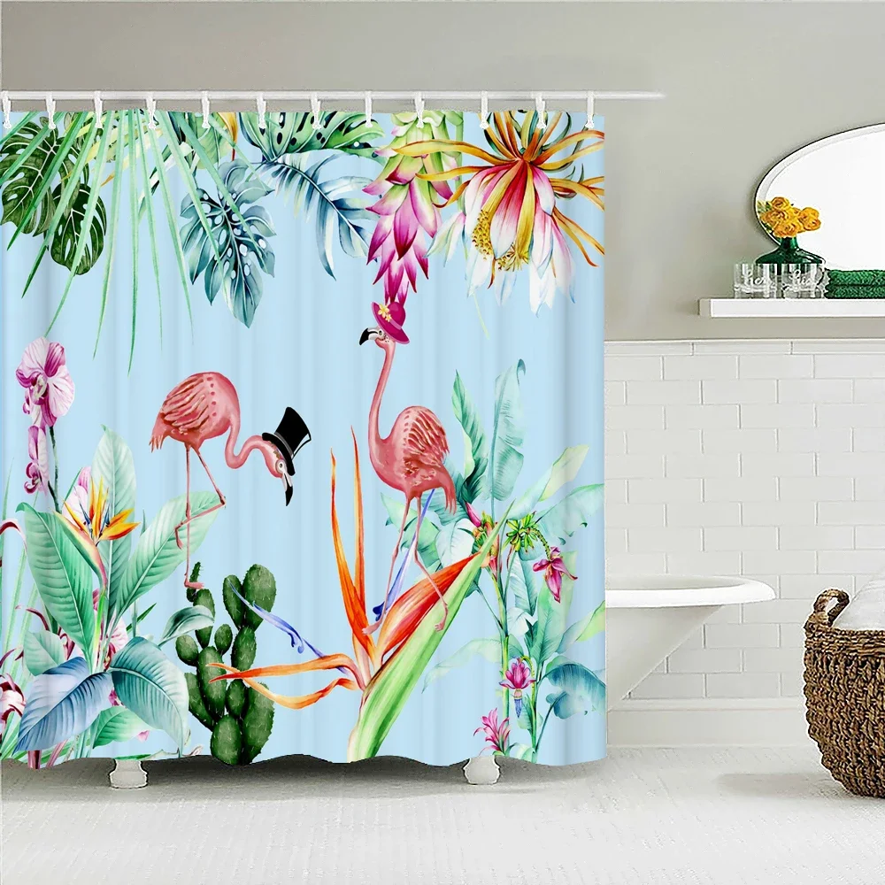 Green Plant leaves Shower Curtains Bath Curtain Bathroom 3d Printed Fresh Waterproof Polyester Cloth With Hooks Home Decor Mat