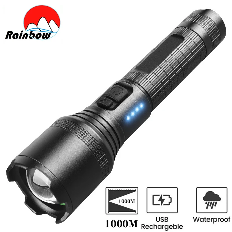 

Super XHP60 Powerful Led Flashlight Tactical Flash Light Long Range 1000m Torch Waterproof Camping Hand Light USB Rechargeable