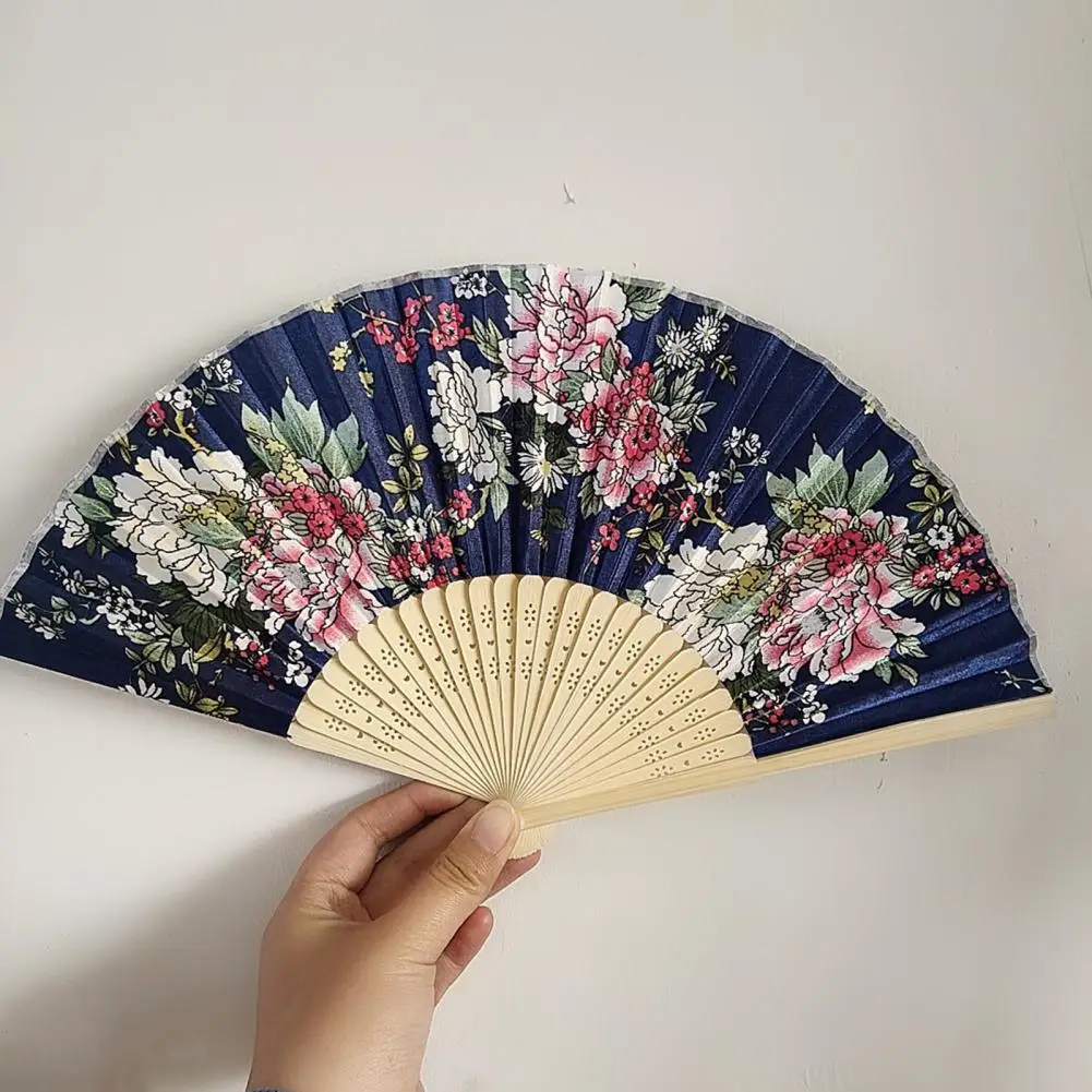 Folding Fan Double Sided Flower Pattern Bamboo Hollow Ribs Catwalks Dance Props Women Summer Hand Held Fan Party Supplies