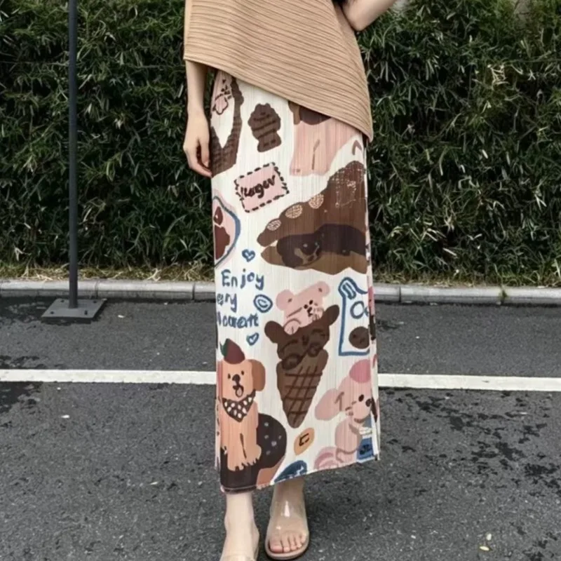 Miyake Pleated Personality Skirt Plisse 2026 Summer New Side Slits Original Print Jupe Casual Elegant Versatile A-line Skirt