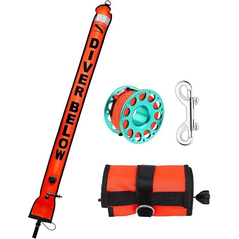 Scuba Surface Marker Buoy (SMB)  4/5ft Hi-Visibility Reflective Band Open Bottom Safety Inflatable Dive Float Buoy Marker Buoy