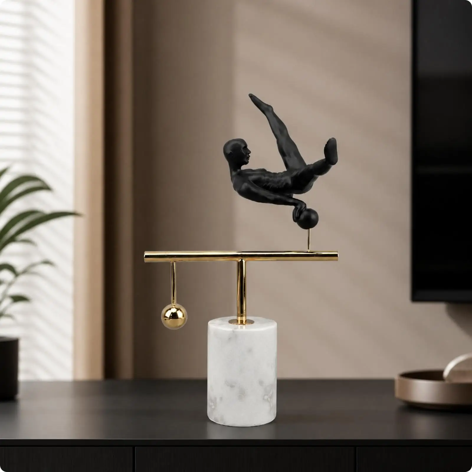Black Gymnast Resin Statue Decorative Sculpture for Entryway TV Stand Shelf Modern Interior Art