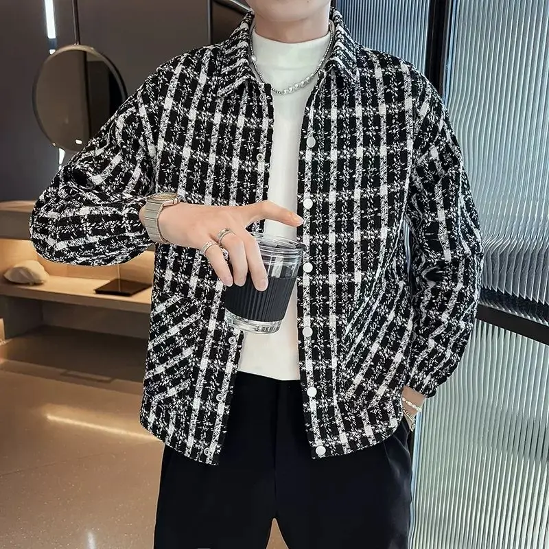 

​ Тяжелая мужская шерстяная куртка в клетку, осень/зима 2025, новый дизайн, верхняя одежда на утолщенной флисовой подкладке для многослойного использования ​