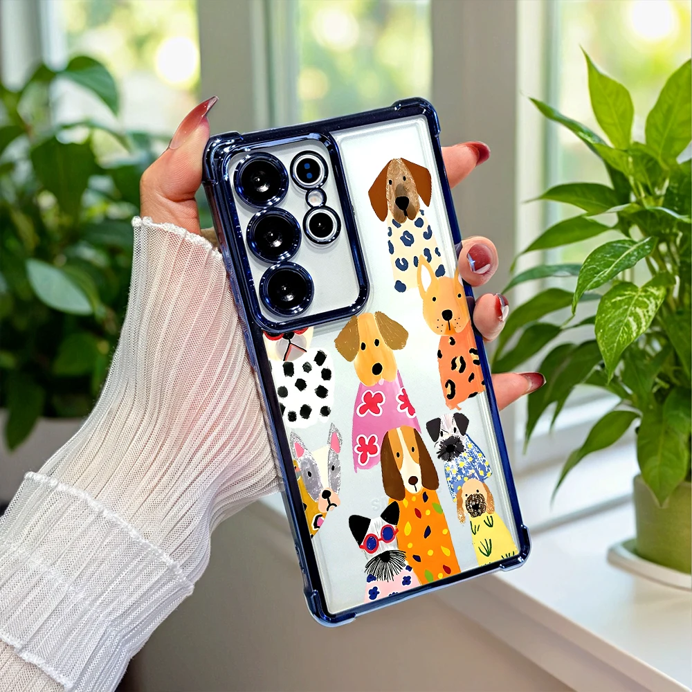 Cute Cartoon Dogs Transparent Electroplated Anti-Scratch Phone Case For Samsung Galaxy S26 S25 S24 S23 A57 A53 A50 A37 A10S