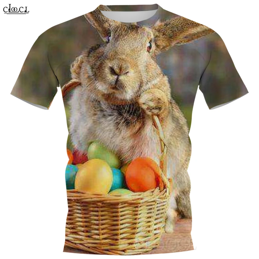 CLOOCL Animal Men's Summer T-shirt Easter Egg Rabbit Printed Tee Tops Pullover Polyester Shirts Short Sleeve Clothing Gifts