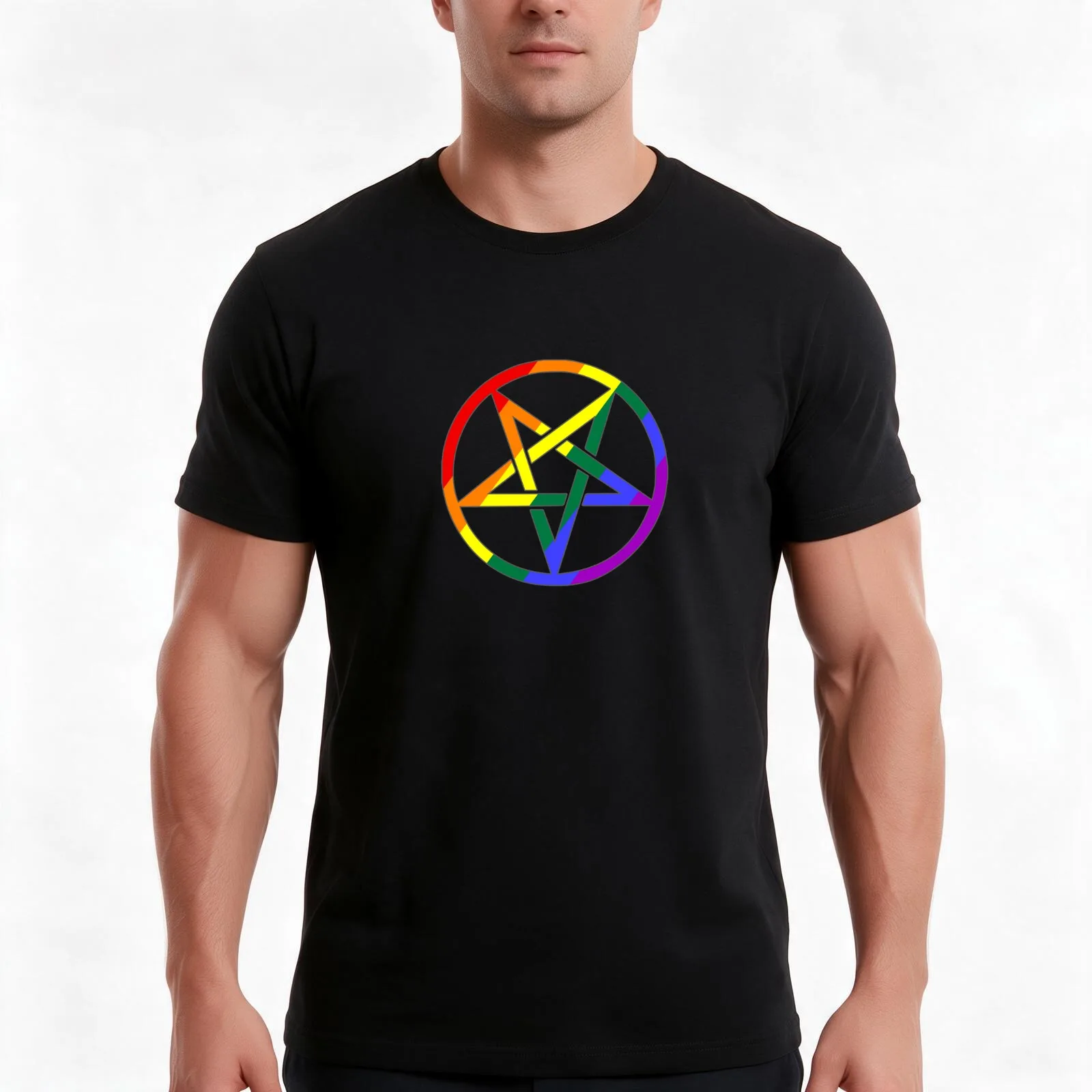 Rainbow Pentagram Santanic Symbol T-Shirt Summer Casual Cotton Tee Oversized Streetwear Tops Vintage Graphic Print