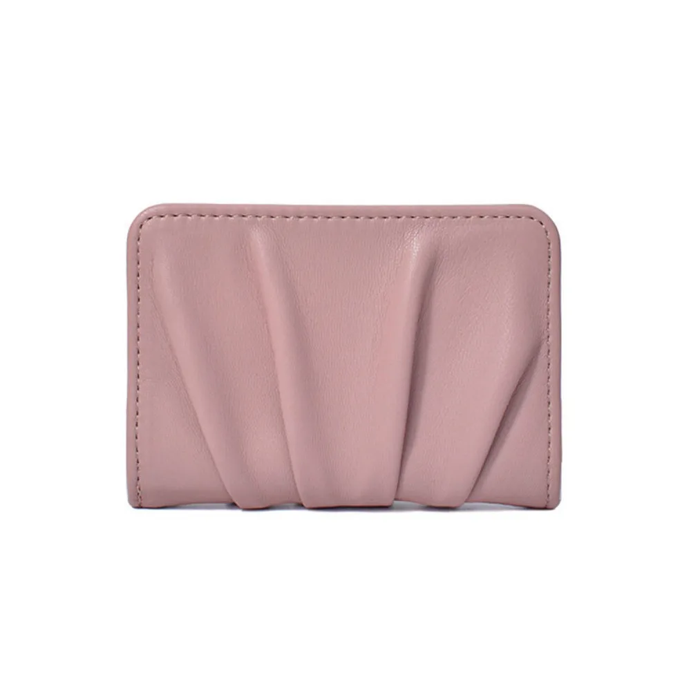 

Button Elegant Foldable Wallet Multiple Card Slots Korean Style Mini Coin Purse Solid Color Versatile Wrinkled Card Holder Girls