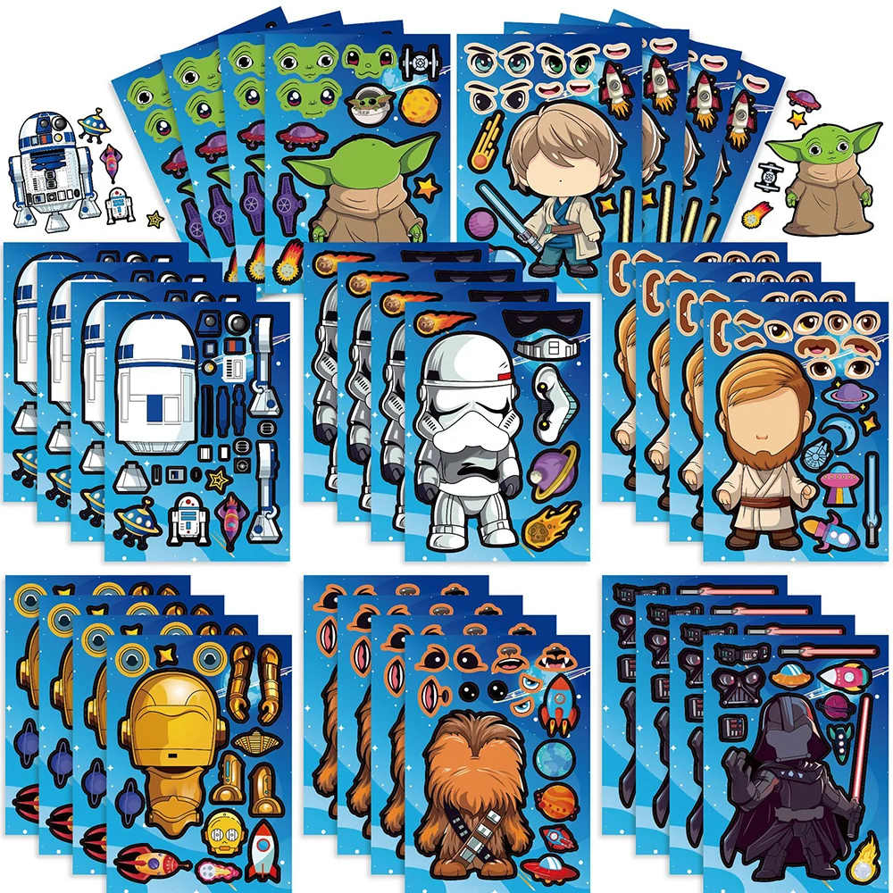 

8/16sheets Cool Disney Darth Vader Puzzle Stickers DIY Yoda Cartoon Sticker Skateboard Bike Suitcase Laptop Decals Fun for Kids