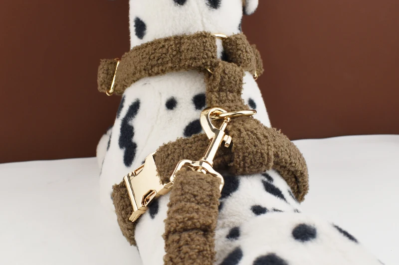 Teddy-Samt-Hundehalsband und Leinen-Set für kleine, mittelgroße und große Hunde, individuell graviertes Namensschild, Haustierzubehör, Hundeleine – Detail 6