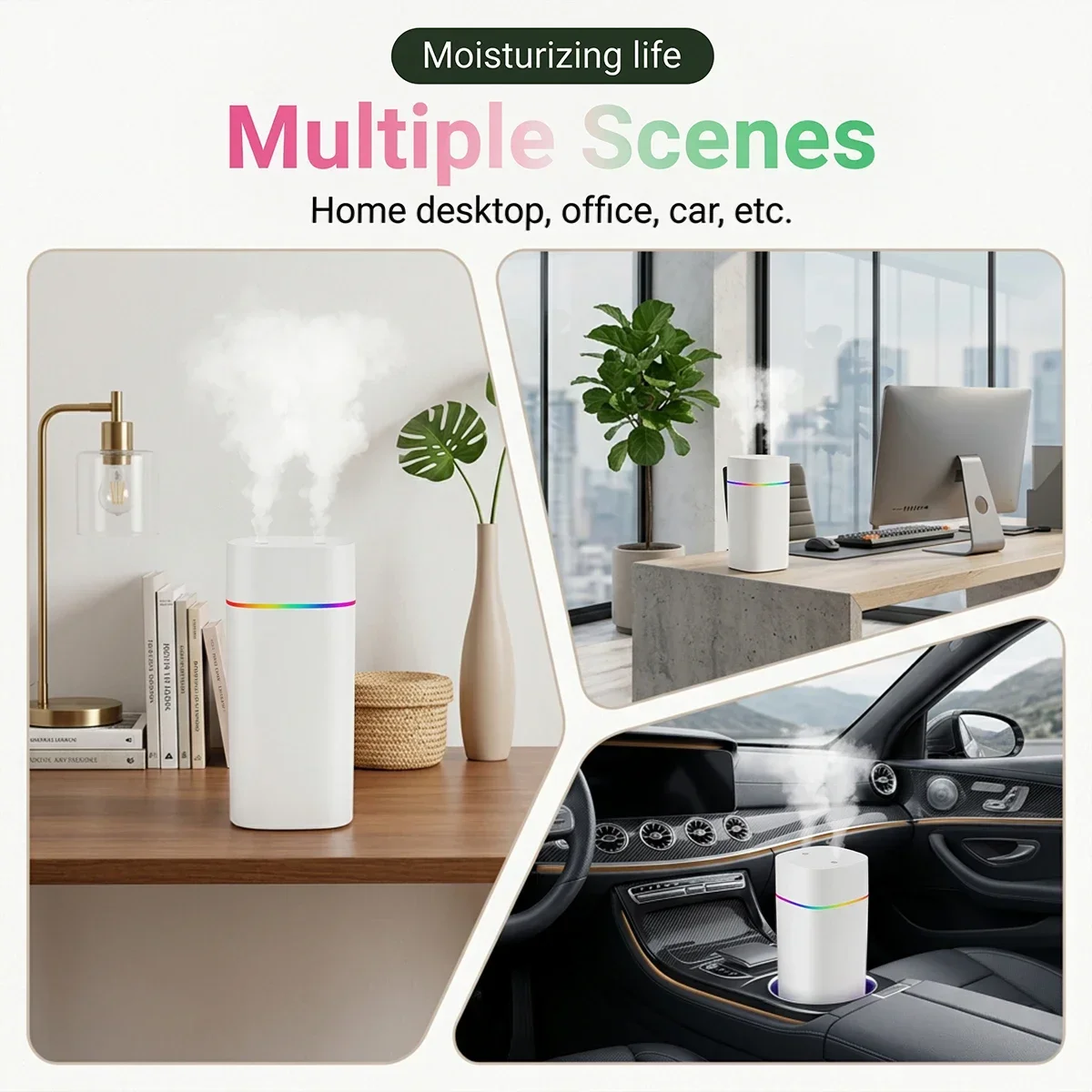 Tragbarer USB-Luftbefeuchter mit Doppelsprühöffnung, 600 ml, Aromatherapie-Öldiffusor, leiser Zerstäuber für Zuhause und Auto, Luftbefeuchter, Nebelmaschine – Detail 7