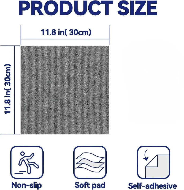 30x30cm Self Adhesive Carpets Floor Tiles Sticker Square Rugs Peel and Stick Mat DIY Flooring for Dining Room Bedroom