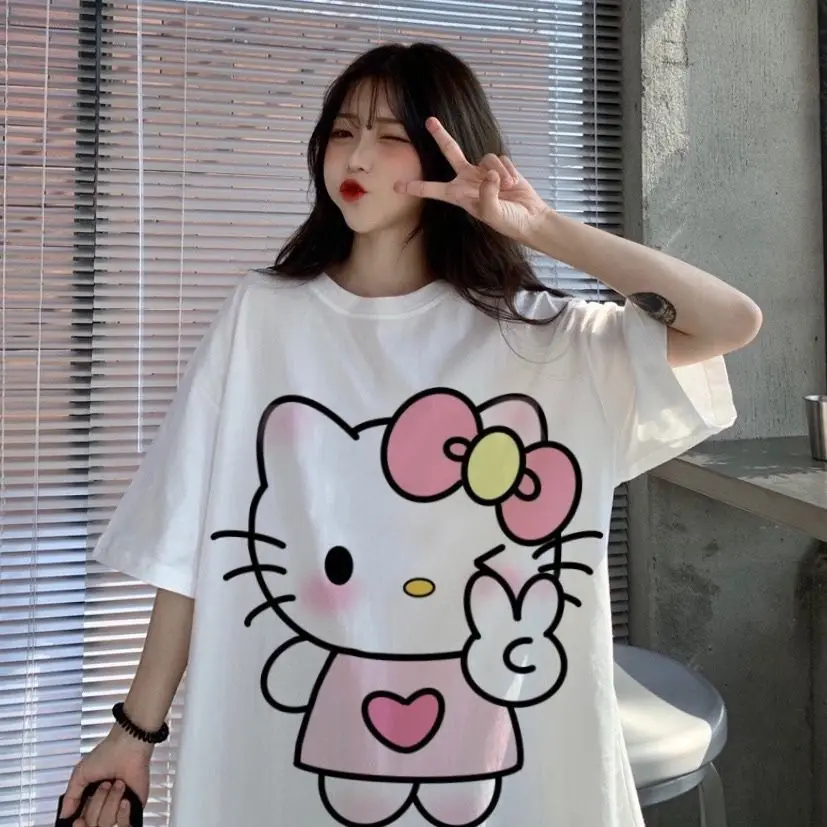

Летняя футболка HelloCat 2026 из 100% хлопка, в стиле Y2K, с милым принтом «Улыбающийся знак мира» и сердечком, повседневная, дышащая, мягкая, унисекс