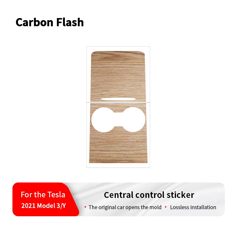 Image of Passend für Tesla 2021-2023 Modell 3 Y Holzmaserung Horizontale Streifen Mittelkonsole ABS-Panel Folienabdeckung Aufkleber