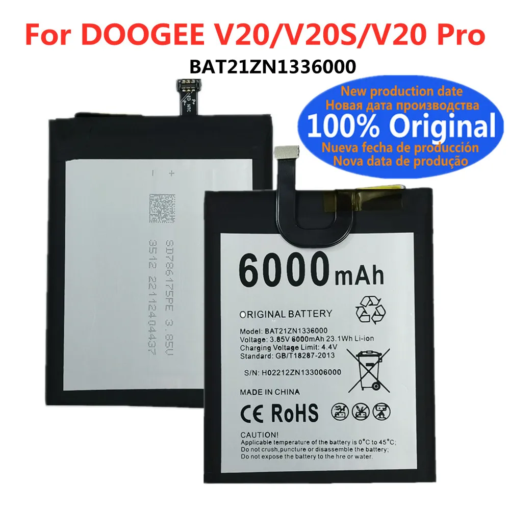 New 100% Original Battery For Doogee V20 V20S V20 Pro V20Pro Rechargeable Mobile Phone Battery Bateria 6000mAh BAT21ZN1336000