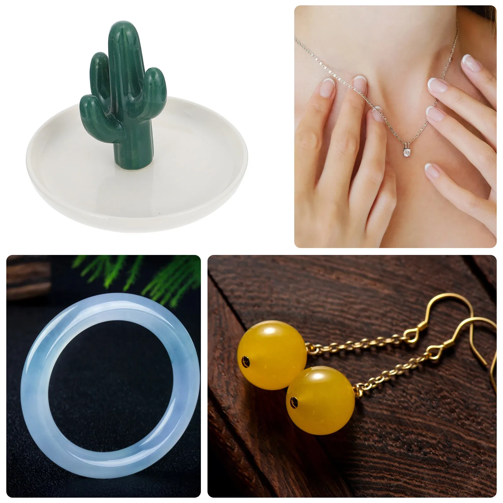 1Pcs Premium Ceramic Cactus Jewelry Plate Ring Earring Bracelet Organizer Creative Home Bathroom Bedroom Decor Gift for Wedding