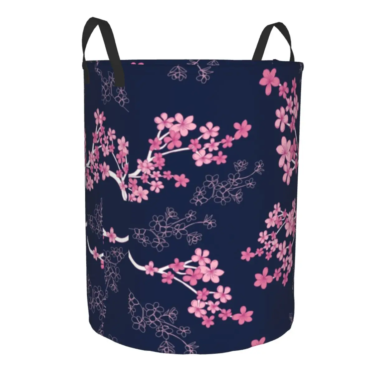 Midnight Cherry Blossoms Laundry Basket Foldable Large Capacity Clothing Storage Bin Japan Sakura Flowers Baby Hamper