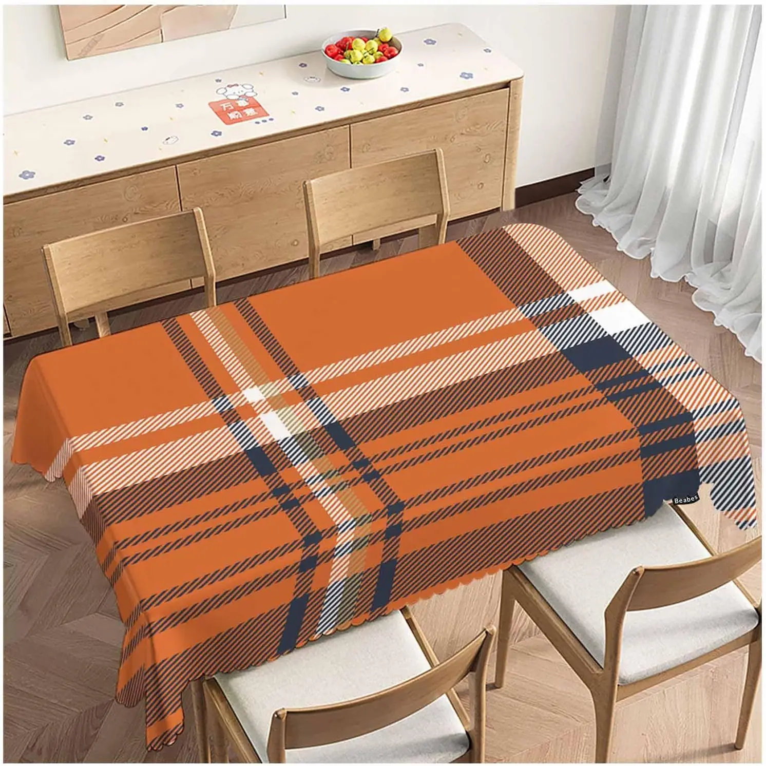 Orange Navy Plaid Tablecloth Cover Picnic Table Runner Autumn Fall Dining Room Decor Modern Nordic Dining Linen Cloth