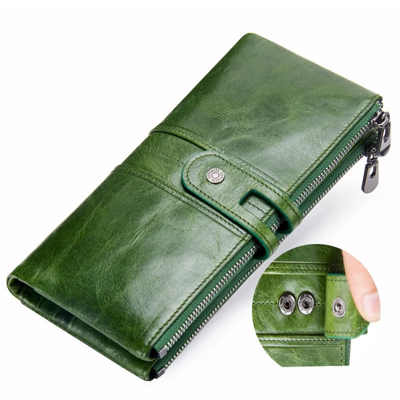 Portafoglio casual da donna in pelle di vacchetta Faionable Bla Angel con borsa portatile lunga Bule magnetica