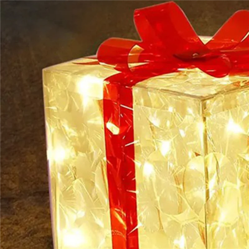 ABRE-3X Christmas Glowing Gifts Box Decoration Ornament With Bow Lighting Box Outdoor Light Lighting Xmas 2024 A