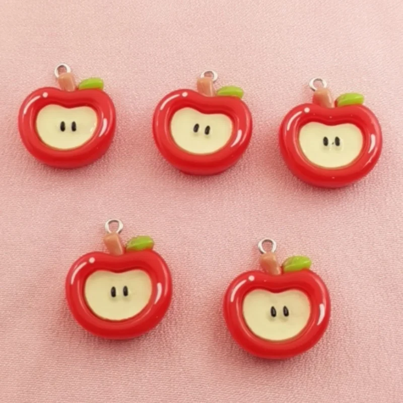 10pcs resin simulated apple pendant, DIY jewelry making earrings necklace keychain accessories