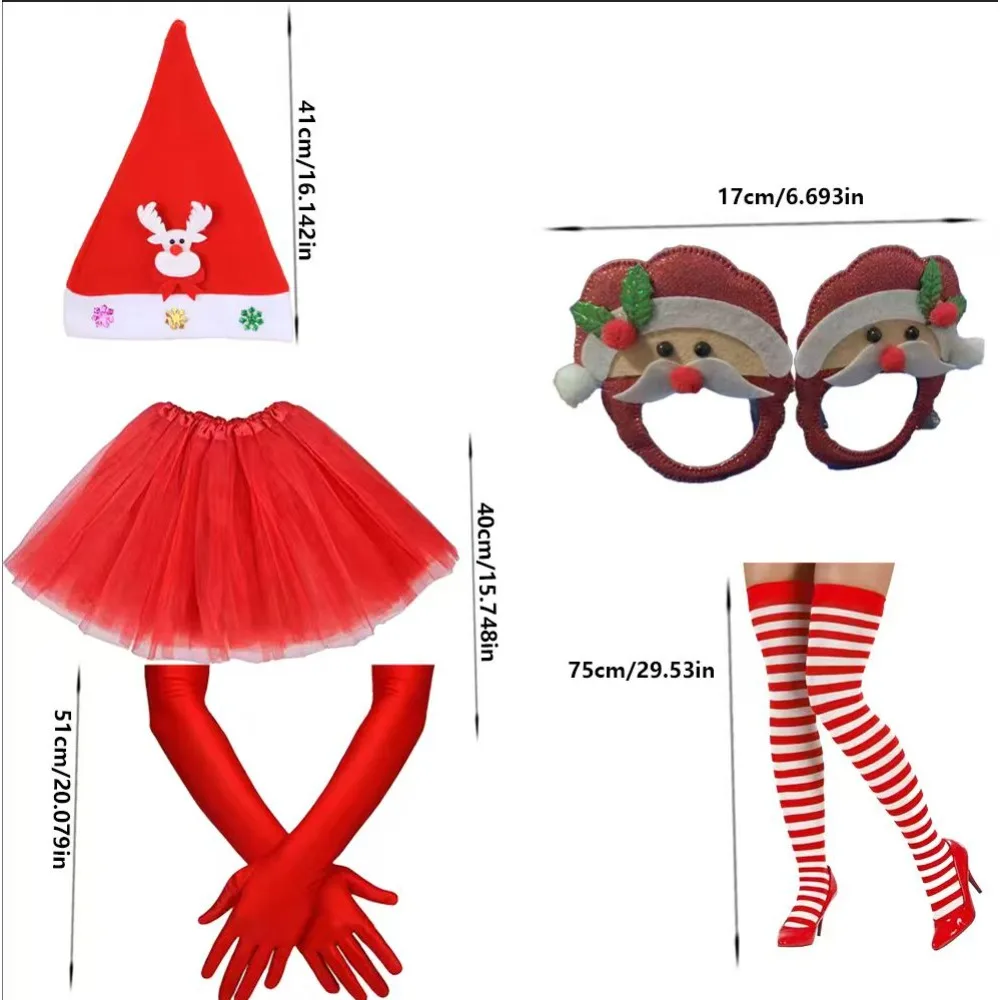 ชุดคุณแม่ซานต้า PESENAR สำหรับผู้หญิง 4 ชิ้น ชุดซานต้าคลอสผู้หญิง ผ้ากำมะหยี่ ชุดเดรสซานต้า หมวก ถุงมือ สำหรับงานปาร์ตี้คริสต์มาส
