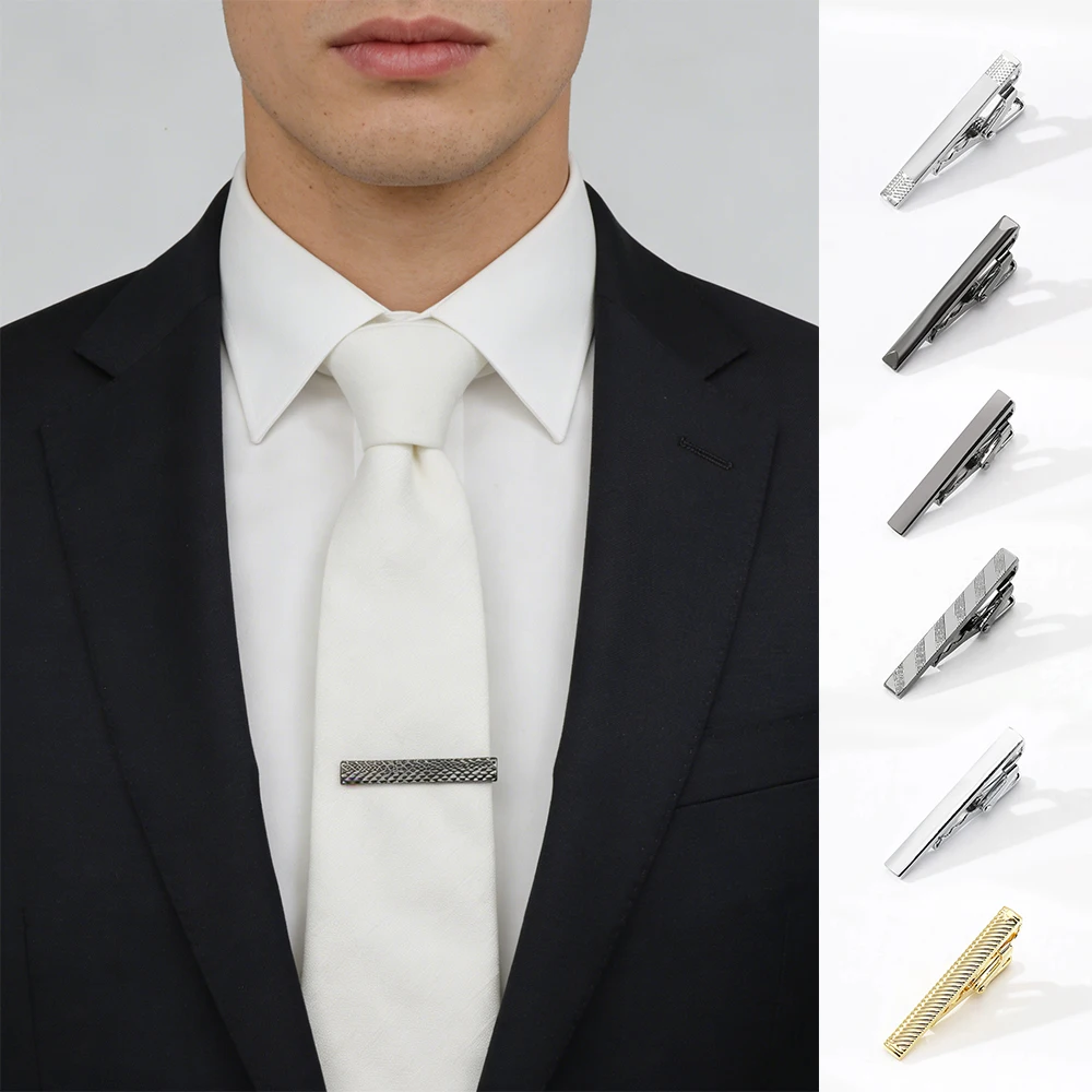 新しいクラシックなソリッドで多用途なメンズ4cmショートファッションタイバー、ゴールドシルバーの細いネクタイ専用、個性的なスタイルのカラーチップ
