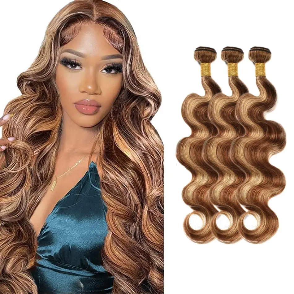 24 26 28 Inch P4/27 Human Hair Bundles Highlight Body Wave Human Hair Bundles Brazilian Unprocessed Virgin Hair 3 Bundles