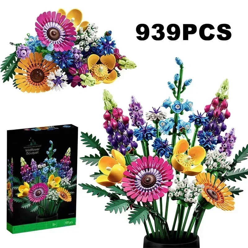 Romantic 10313 Wildflower Bouquet Flowers Building Blocks Creative Home Desk Plant Decoration Assemble Bricks Toys Gift For Girl